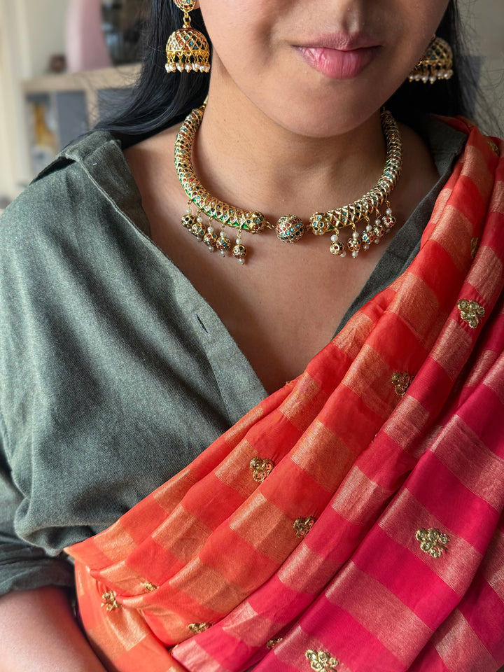 Handmade Jadau Necklace with Jhumkis | SHIVKA