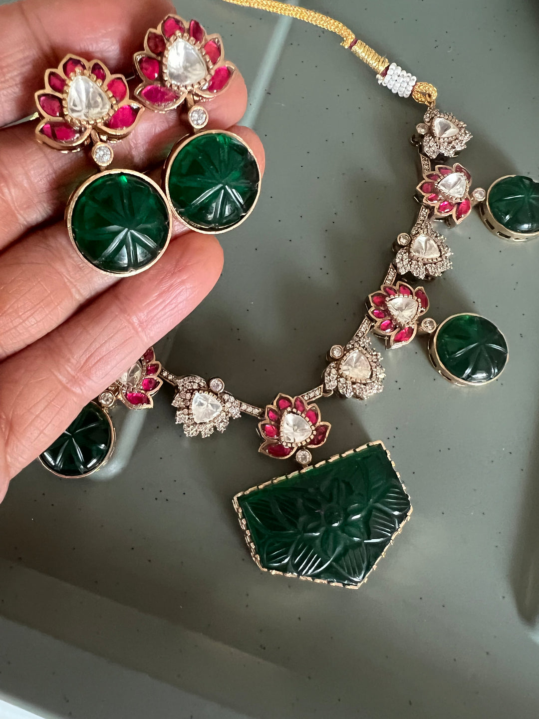 Statement Carved Stone Necklace Set - Premium Quality, Handcrafted Elegance