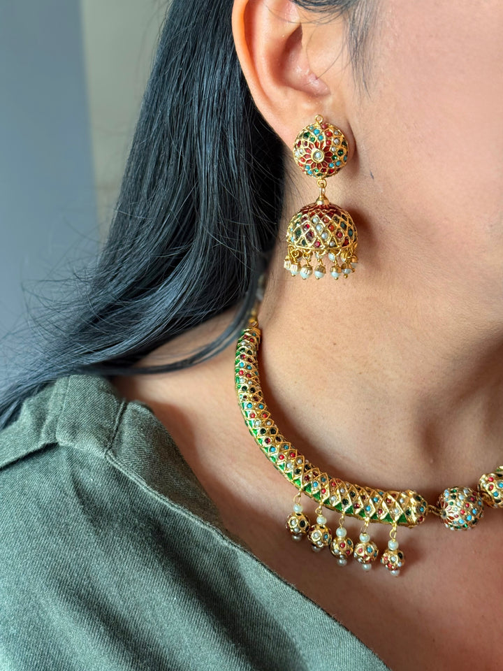 Handmade Jadau Necklace with Jhumkis | SHIVKA