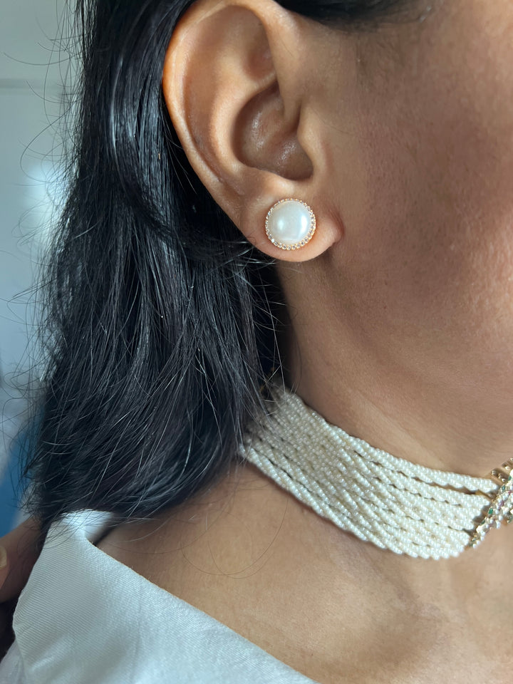 Statement Jadau Pearl Choker Necklace Set | 18k Gold Plated | Copper & Semi-Precious Stones