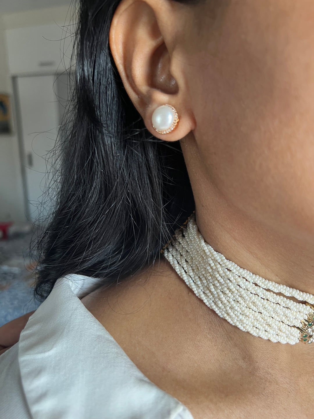 Statement Jadau Pearl Choker Necklace Set | 18k Gold Plated | Copper & Semi-Precious Stones