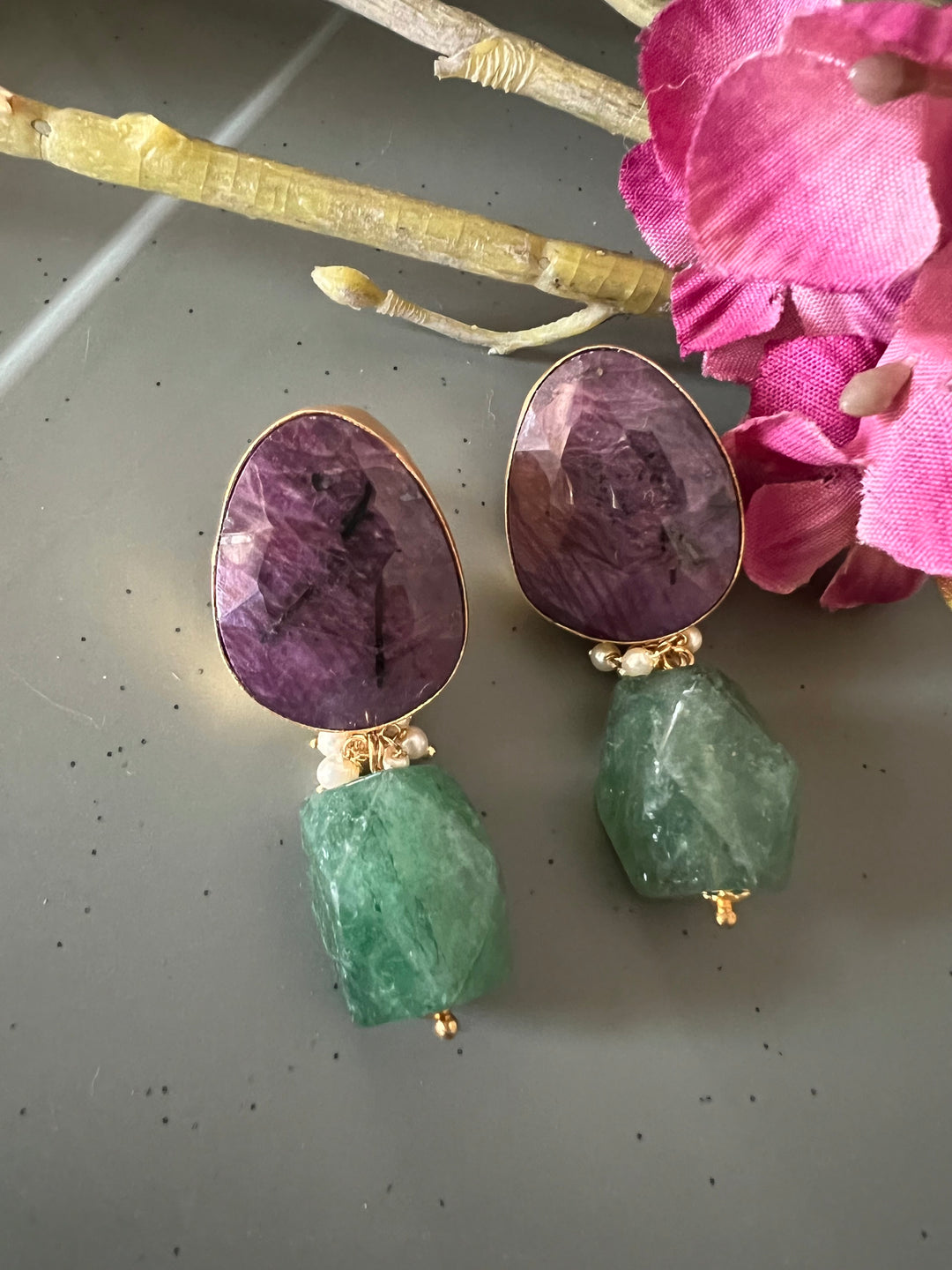 Aventurine Drop Natural Ruby Studs - Premium Quality, Exquisite Craftsmanship