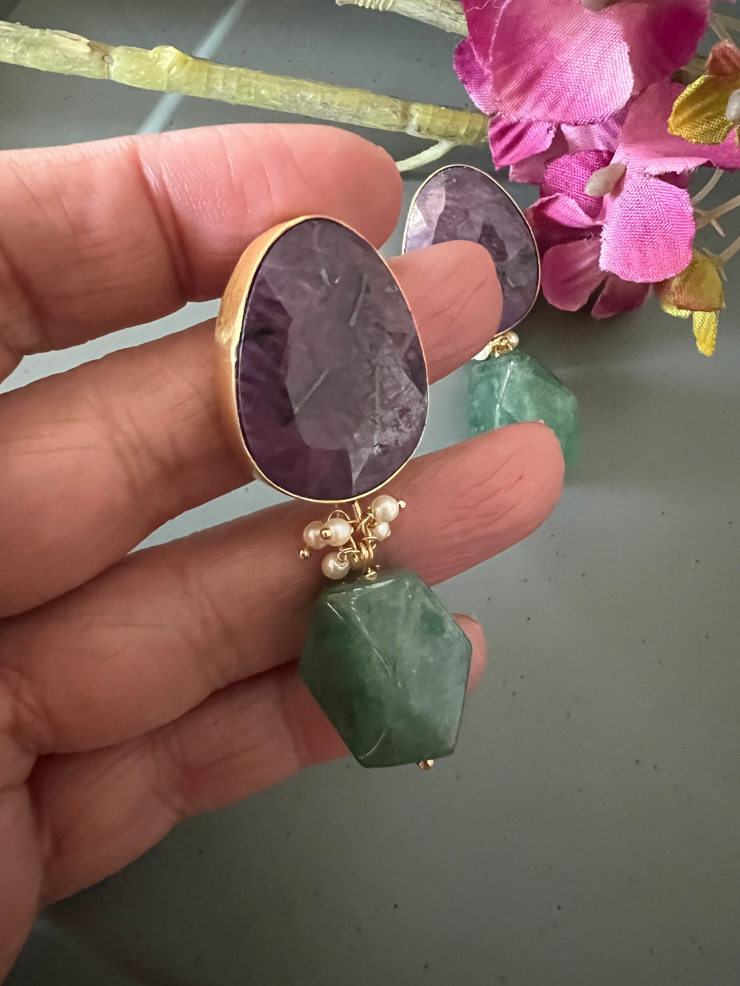 Aventurine Drop Natural Ruby Studs - Premium Quality, Exquisite Craftsmanship