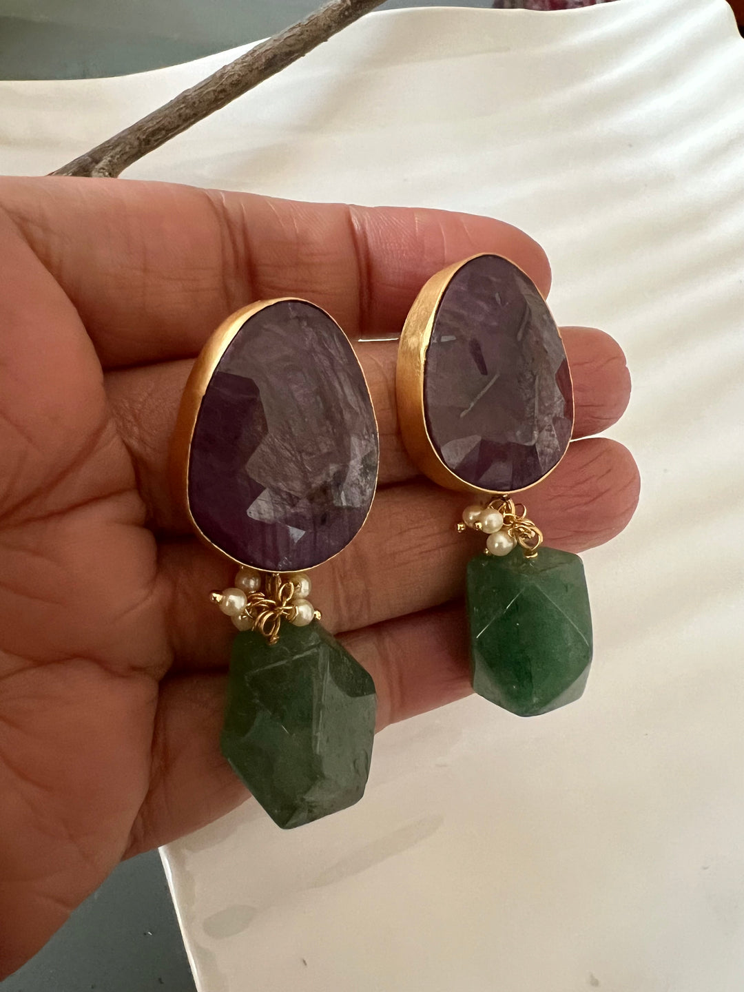 Aventurine Drop Natural Ruby Studs - Premium Quality, Exquisite Craftsmanship