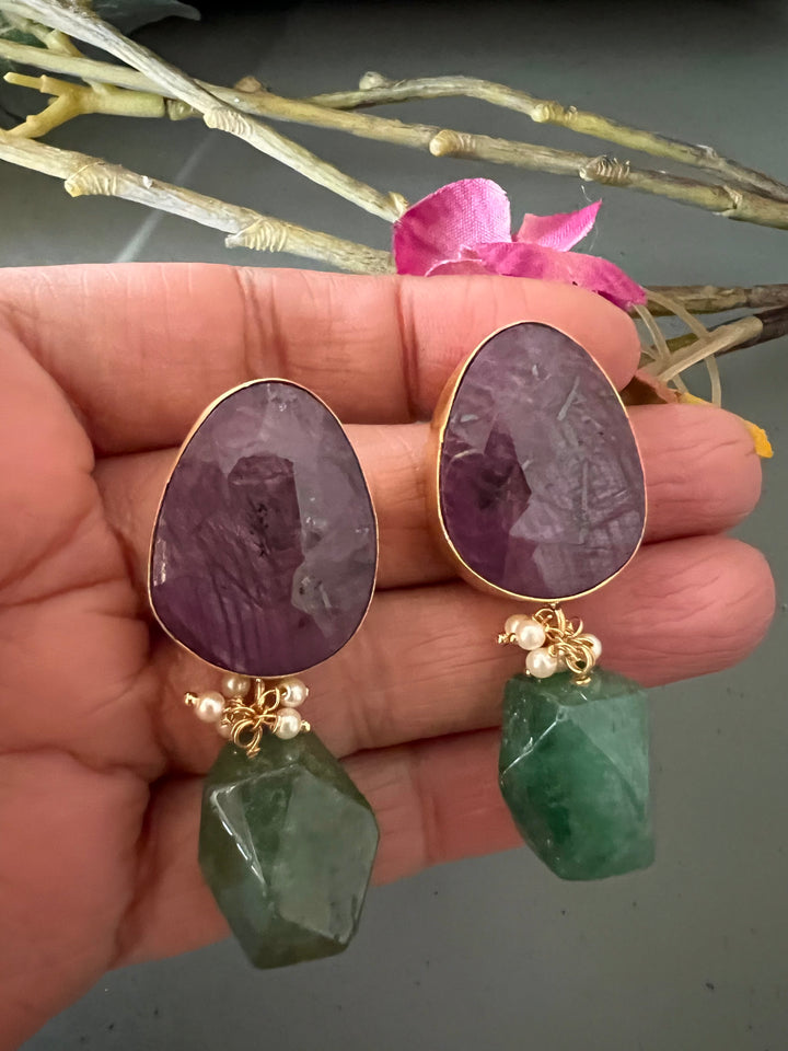 Aventurine Drop Natural Ruby Studs - Premium Quality, Exquisite Craftsmanship