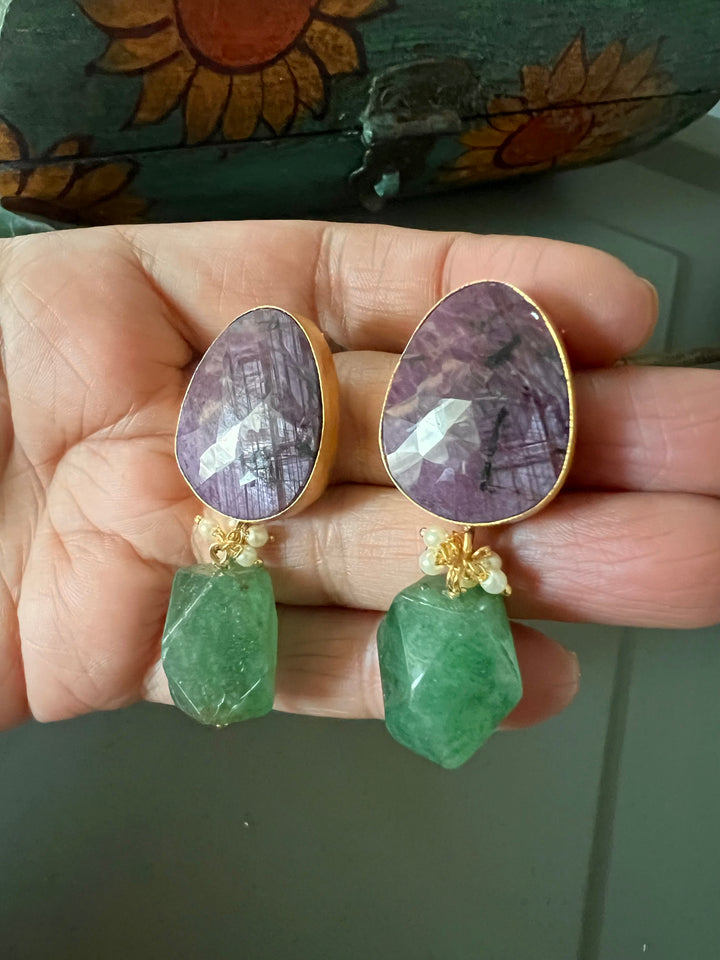 Aventurine Drop Natural Ruby Studs - Premium Quality, Exquisite Craftsmanship