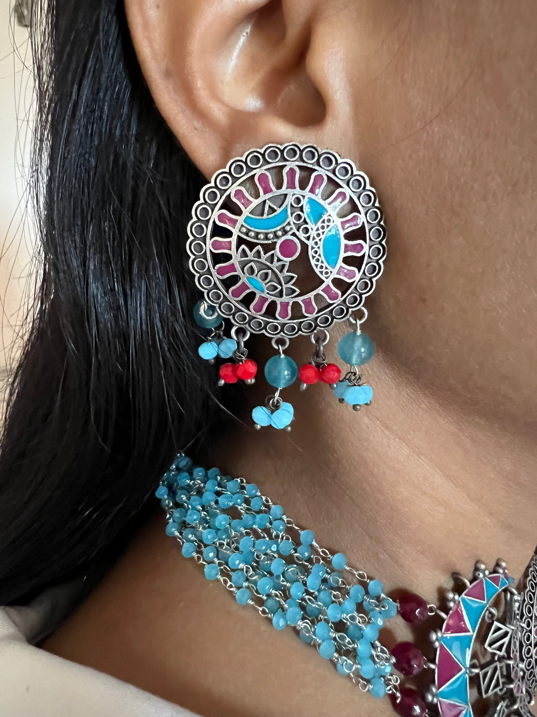 Enamelled Choker Necklace with Studs - Vintage Beauty!