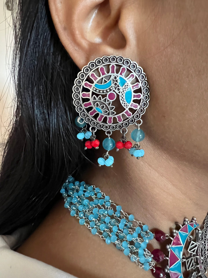 Enamelled Choker Necklace with Studs - Vintage Beauty!