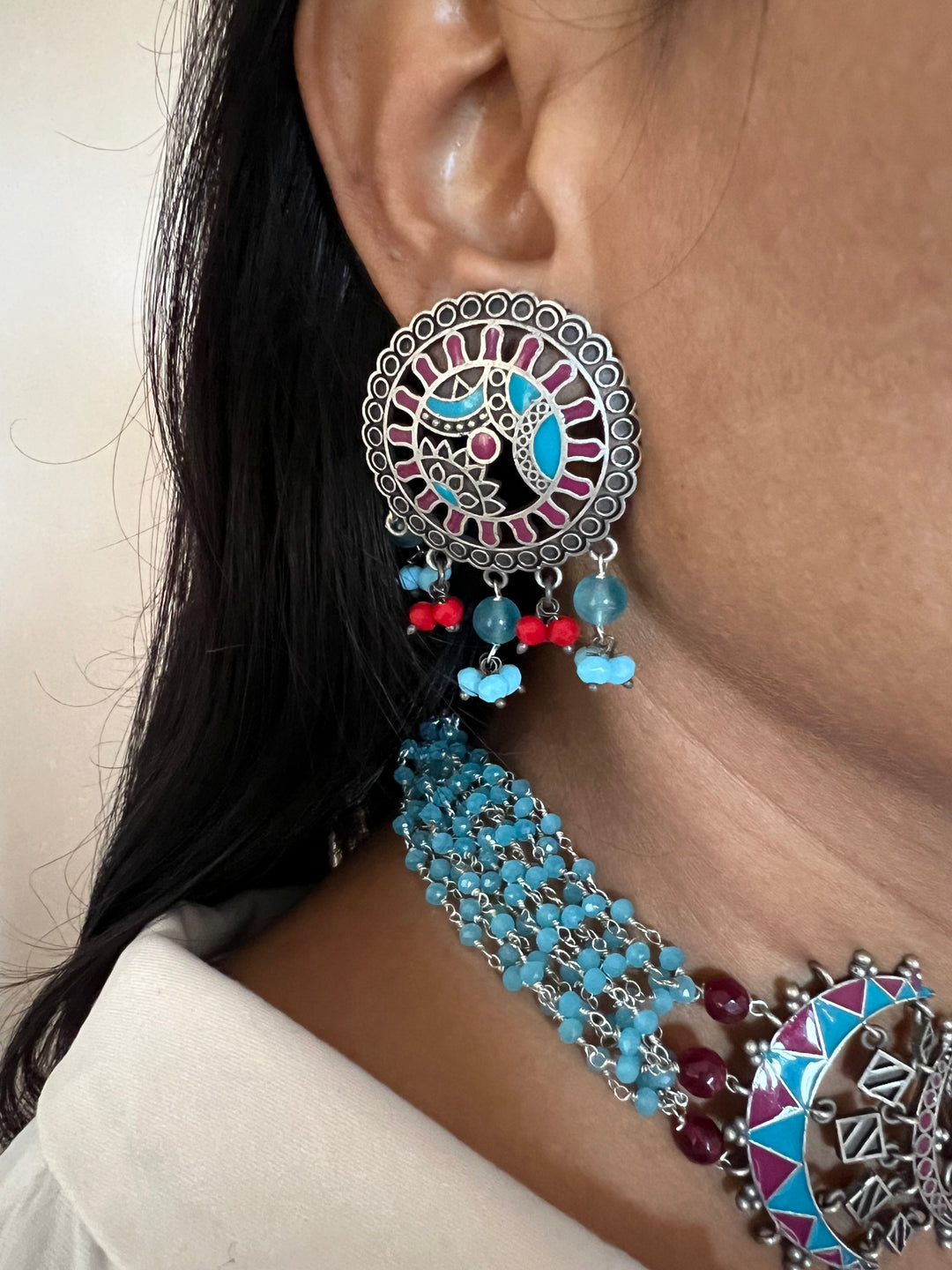 Enamelled Choker Necklace with Studs - Vintage Beauty!