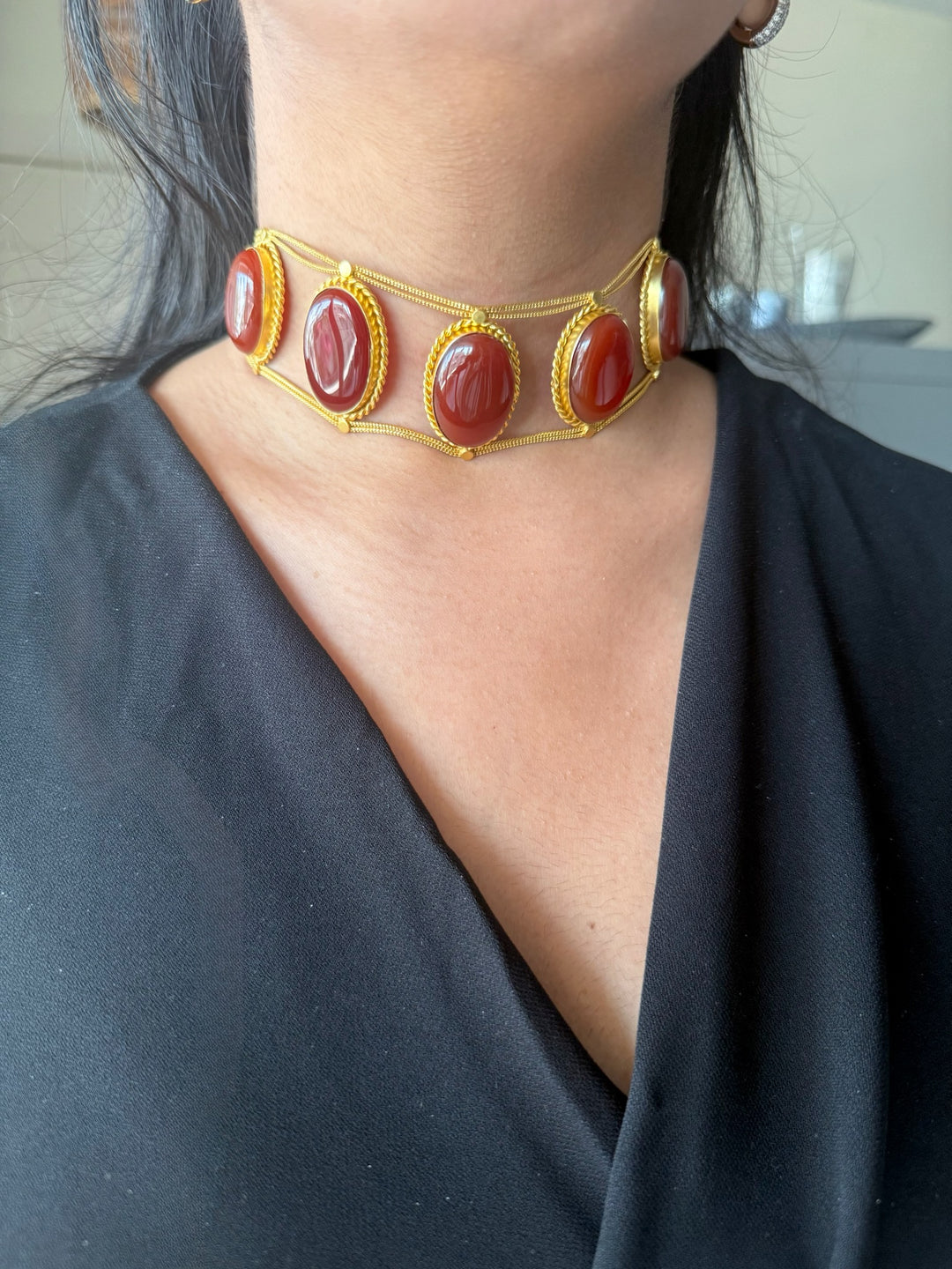 Statement Natural Red Onyx Gemstone Choker / One-of-a-kind Jewelry/ Indian Choker