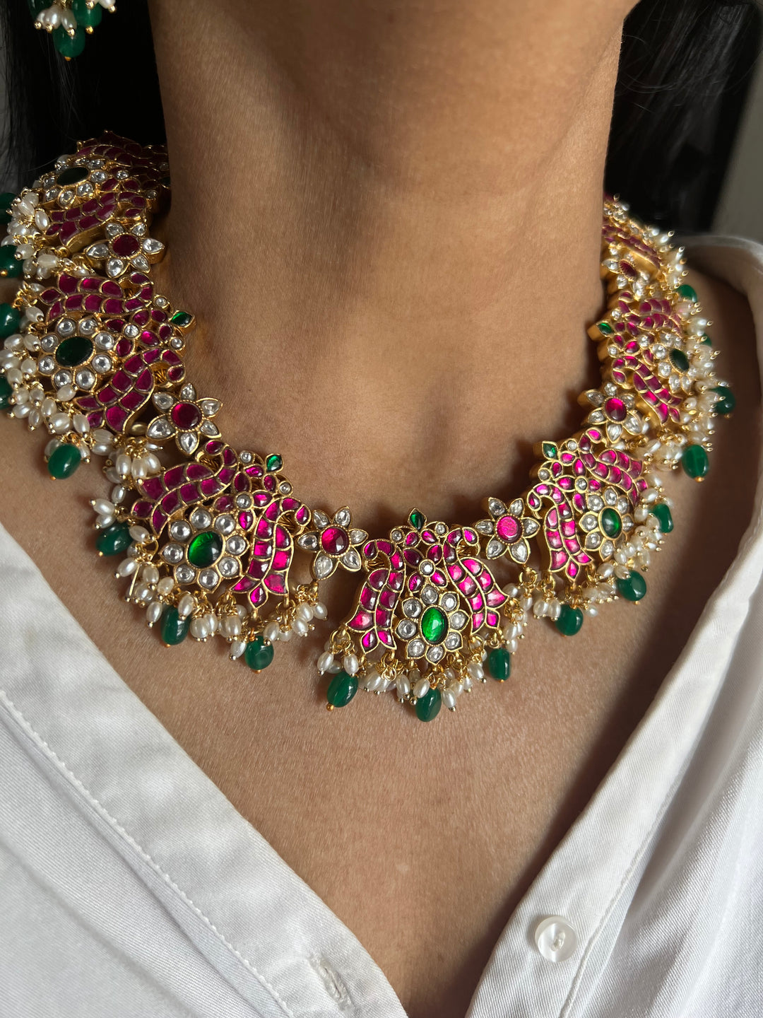 Exquisite Jadau Kempu Necklace Set – Perfect for Wedding Functions