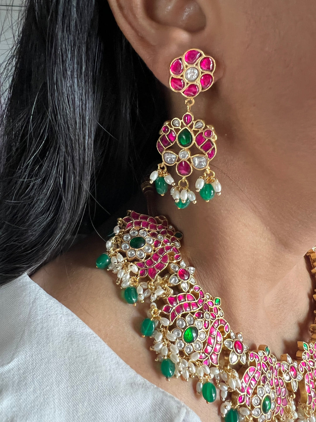 Exquisite Jadau Kempu Necklace Set – Perfect for Wedding Functions