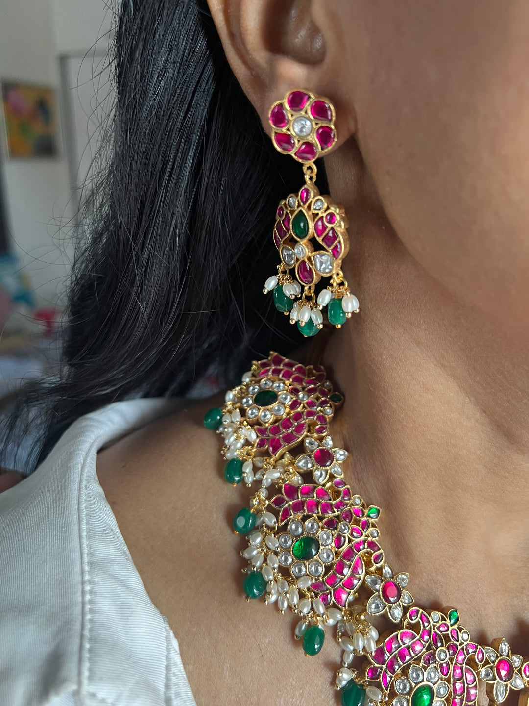 Exquisite Jadau Kempu Necklace Set – Perfect for Wedding Functions