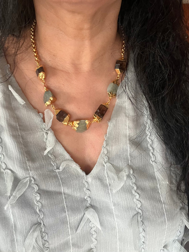 Statement Gold Embedded Natural Gemstones Necklace