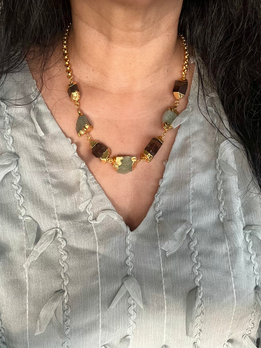 Statement Gold Embedded Natural Gemstones Necklace