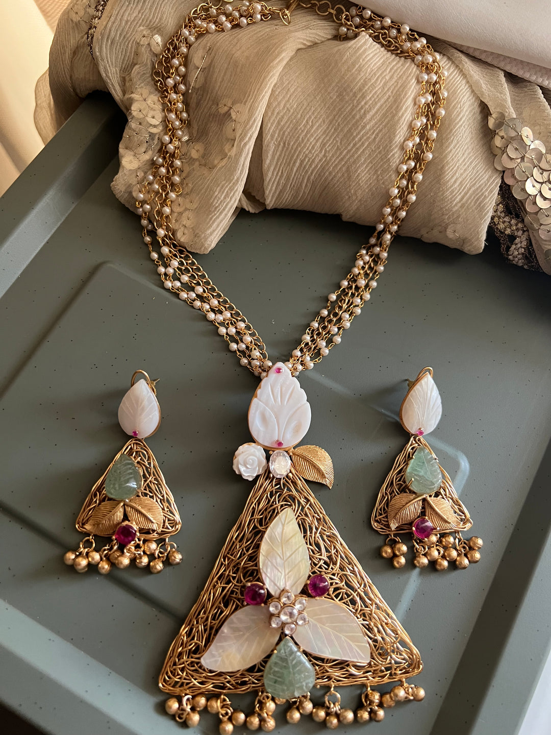 Statement Mother of Pearl Necklace Set - Premium Quality, Handcrafted Elegance