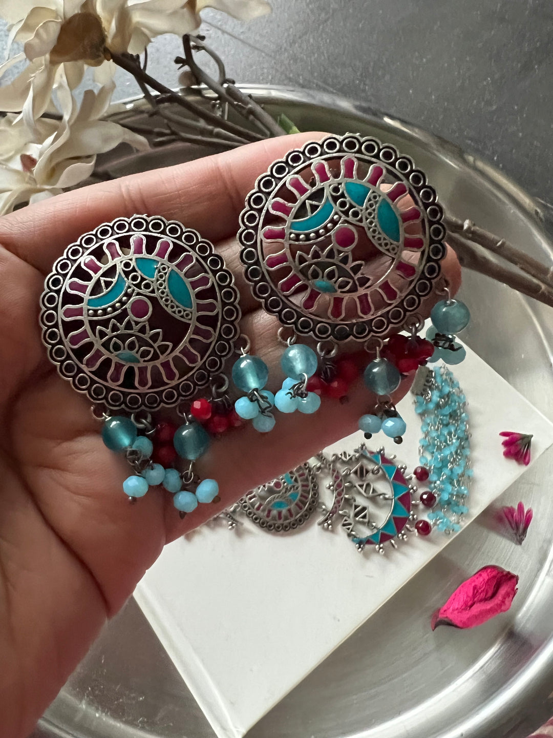 Enamelled Choker Necklace with Studs - Vintage Beauty!