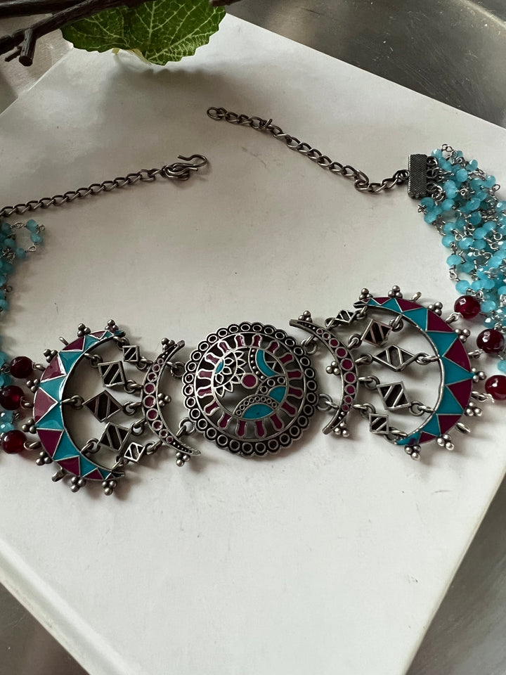 Enamelled Choker Necklace with Studs - Vintage Beauty!