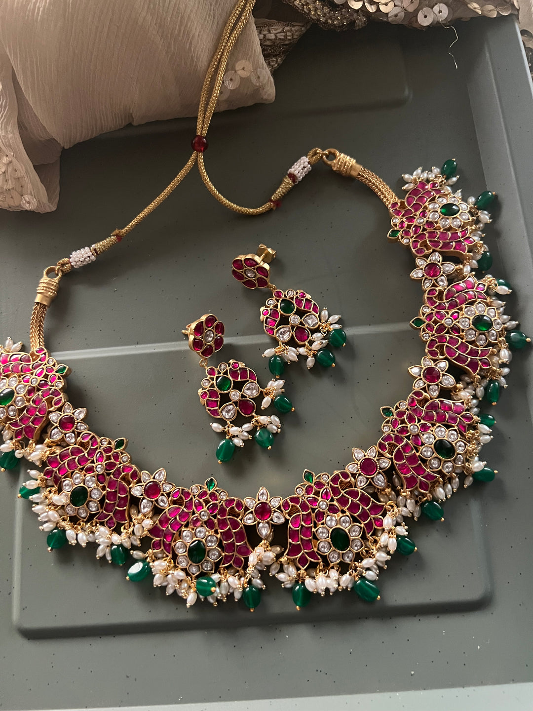 Exquisite Jadau Kempu Necklace Set – Perfect for Wedding Functions