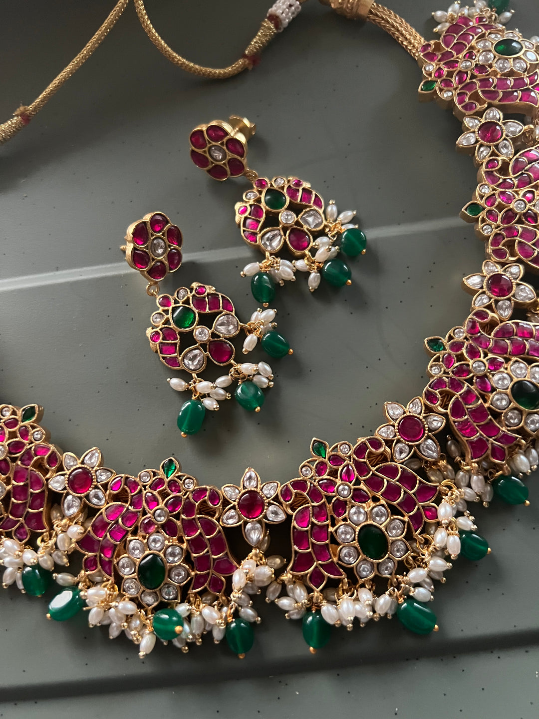 Exquisite Jadau Kempu Necklace Set – Perfect for Wedding Functions