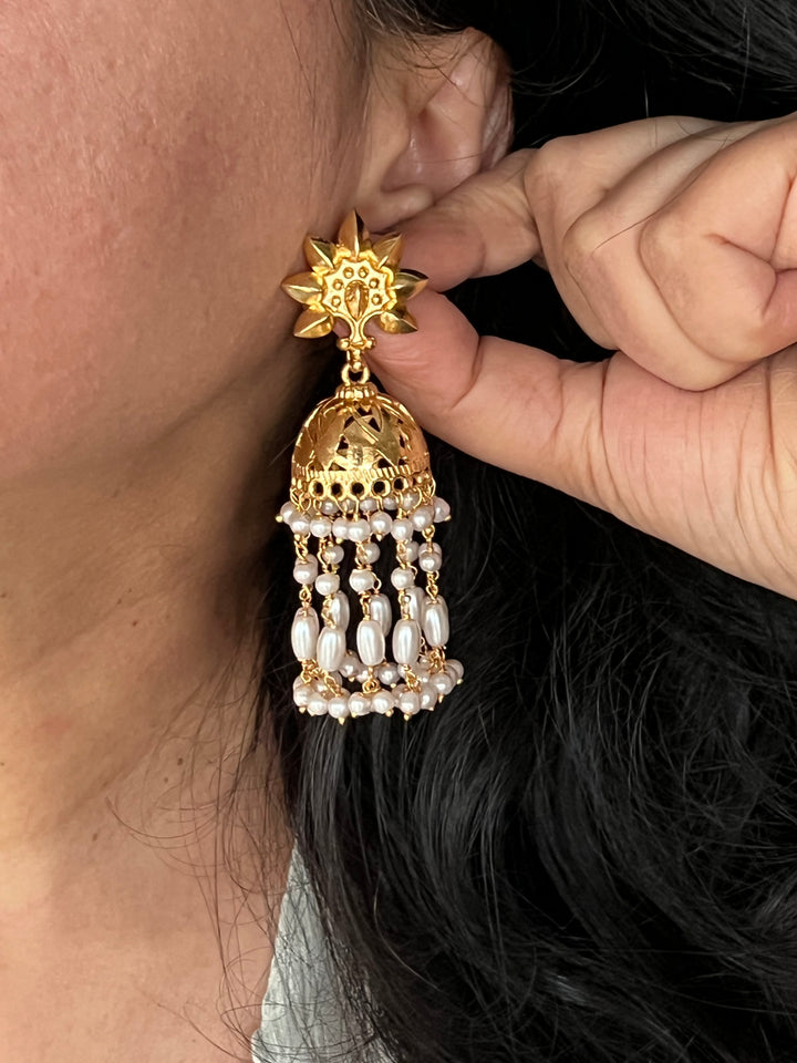 Pearl and Gold Tone Danglers - Perfect for Destination Weddings, Gold Replica