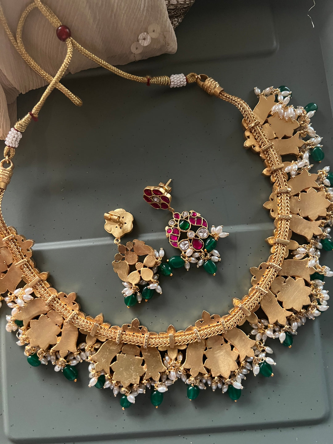 Exquisite Jadau Kempu Necklace Set – Perfect for Wedding Functions