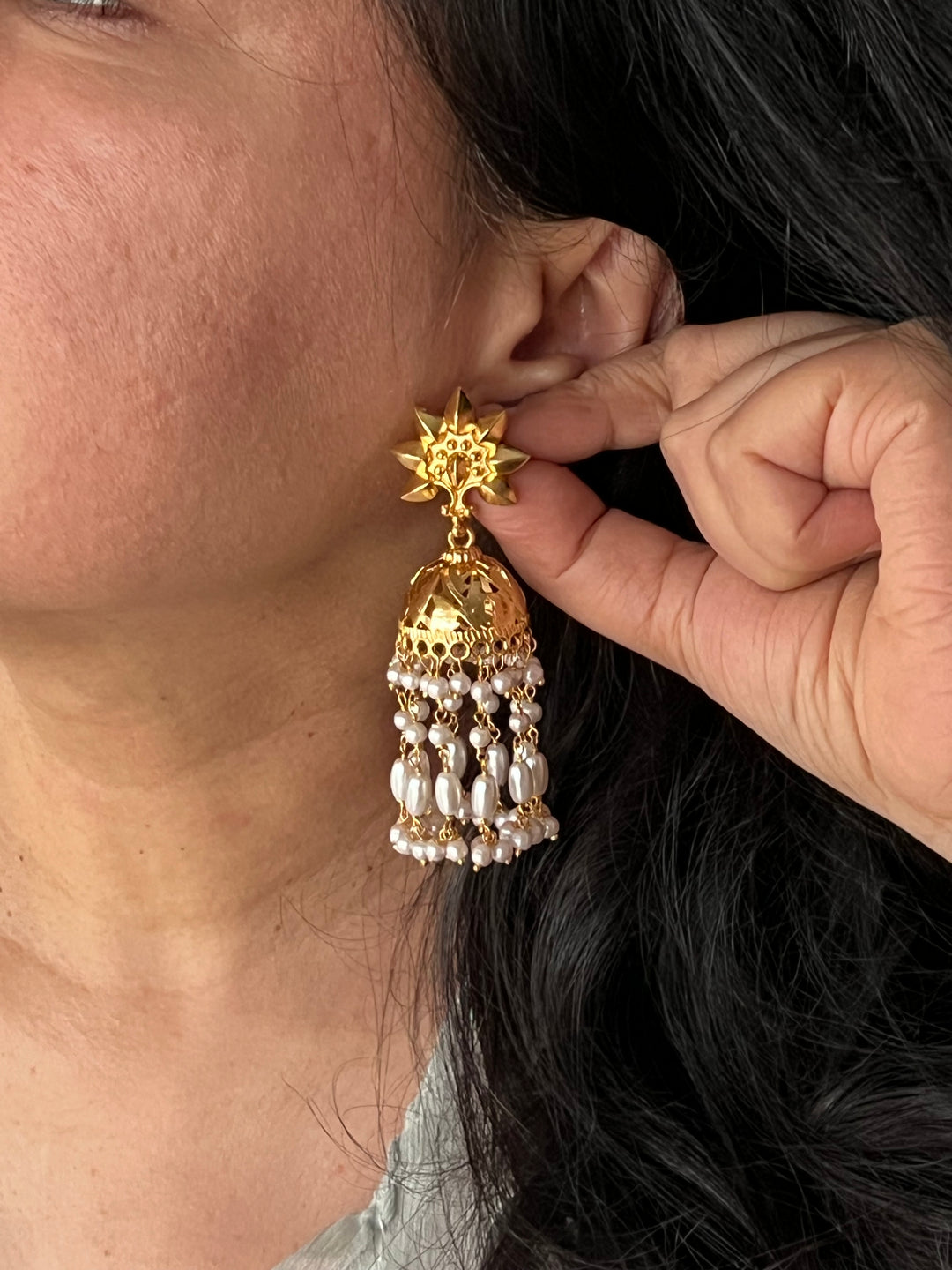 Pearl and Gold Tone Danglers - Perfect for Destination Weddings, Gold Replica