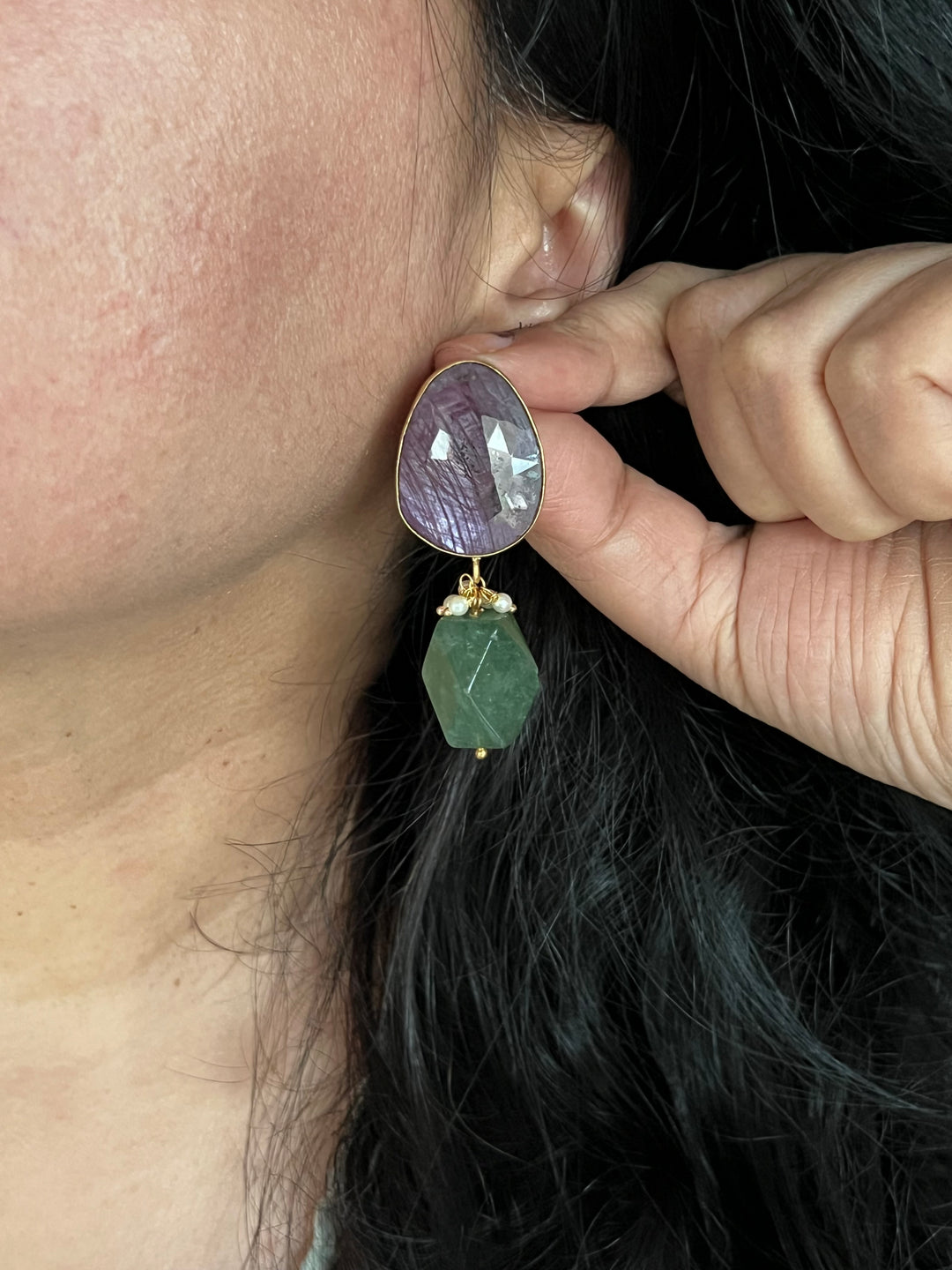 Aventurine Drop Natural Ruby Studs - Premium Quality, Exquisite Craftsmanship