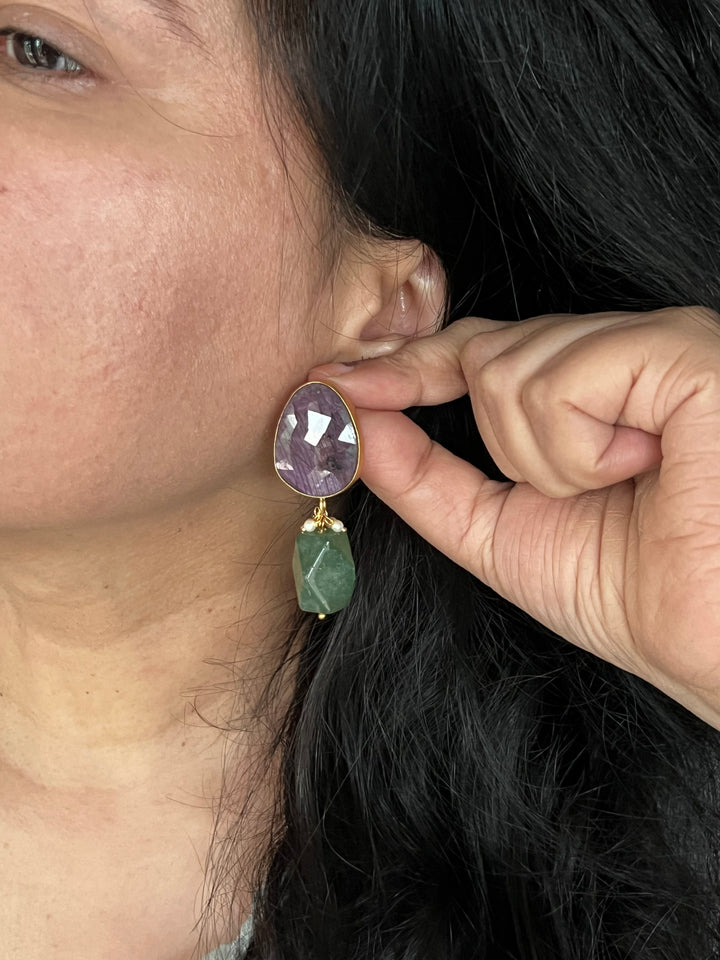 Aventurine Drop Natural Ruby Studs - Premium Quality, Exquisite Craftsmanship