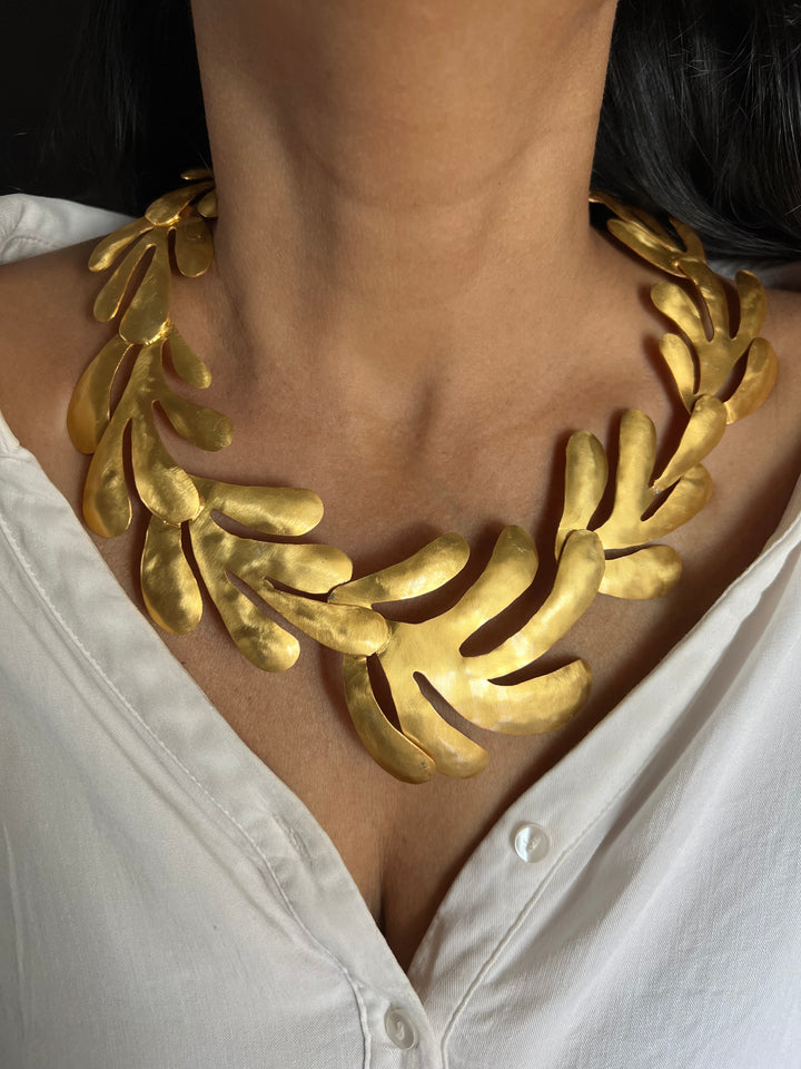 Designer Gold Tone Asymmetric Necklace