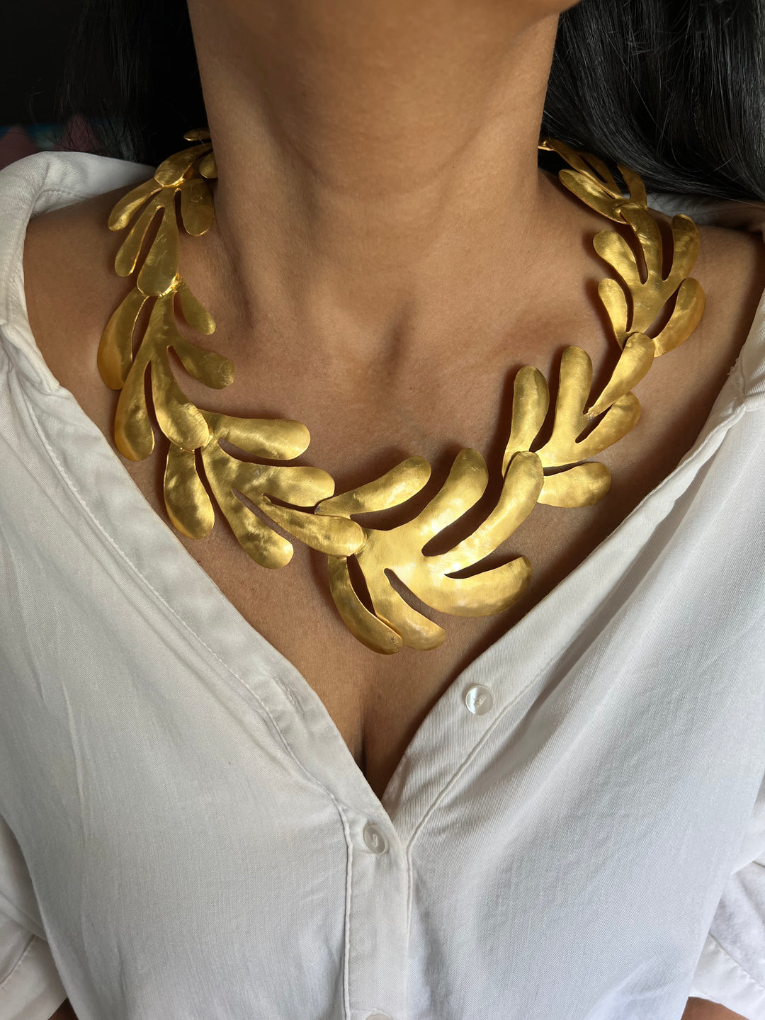 Designer Gold Tone Asymmetric Necklace