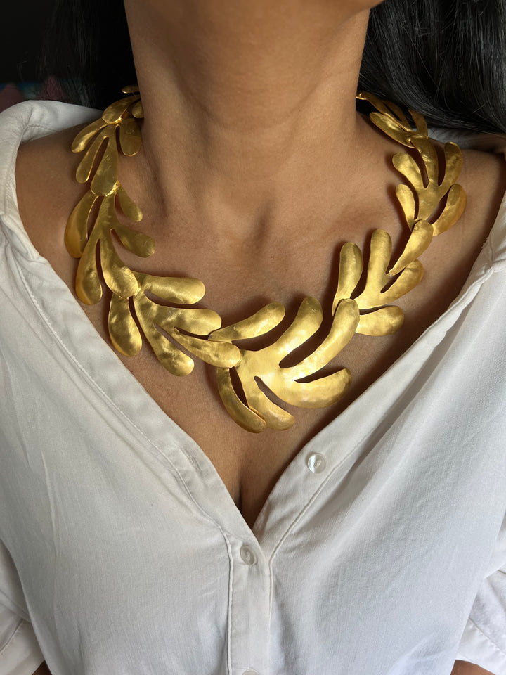 Designer Gold Tone Asymmetric Necklace