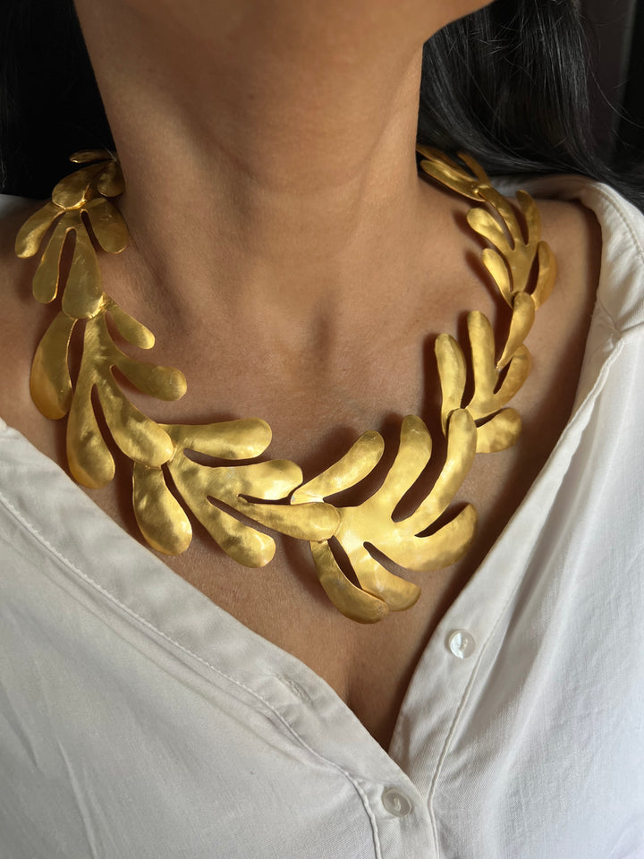 Designer Gold Tone Asymmetric Necklace