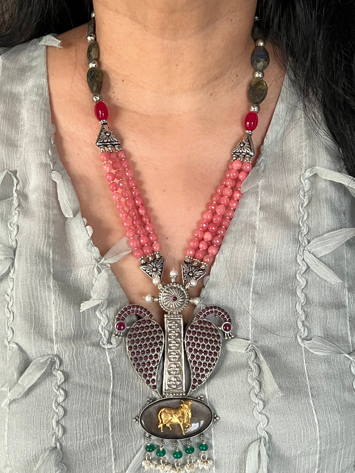 Exquisite Silver Handcrafted Fusion Pendant Necklace - Elevate Your Elegance