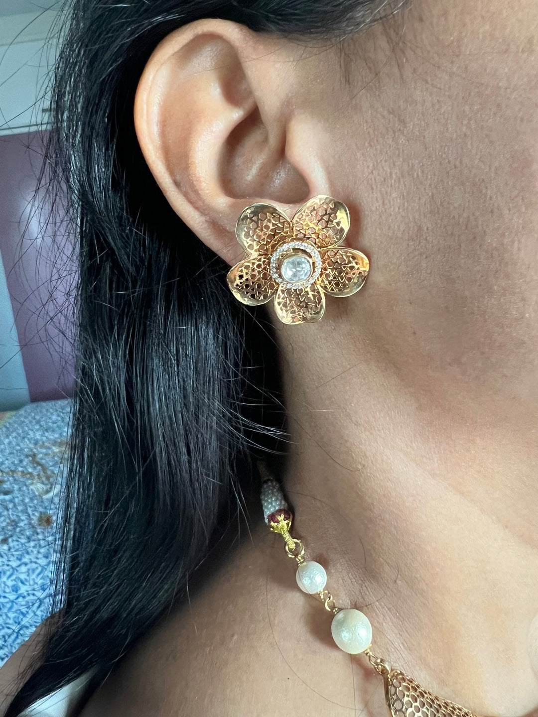 Exquisite Silver Kundan Polki Necklace Set with Carved Emerald Drop