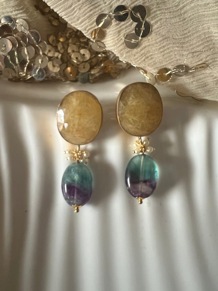 Fluorite Drop Natural Sapphire Studs - Premium Quality, Exquisite Craftsmanship