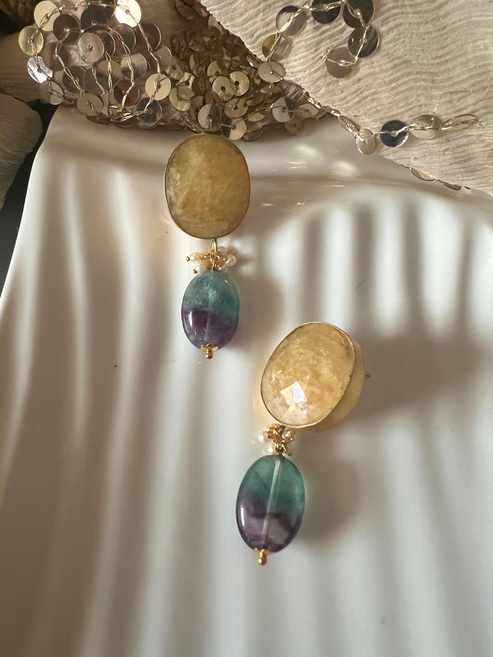 Fluorite Drop Natural Sapphire Studs - Premium Quality, Exquisite Craftsmanship