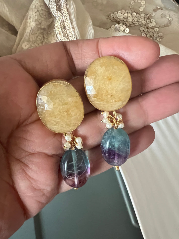 Fluorite Drop Natural Sapphire Studs - Premium Quality, Exquisite Craftsmanship