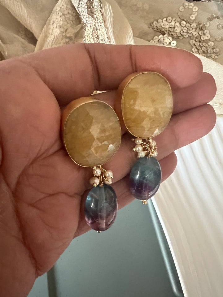 Fluorite Drop Natural Sapphire Studs - Premium Quality, Exquisite Craftsmanship