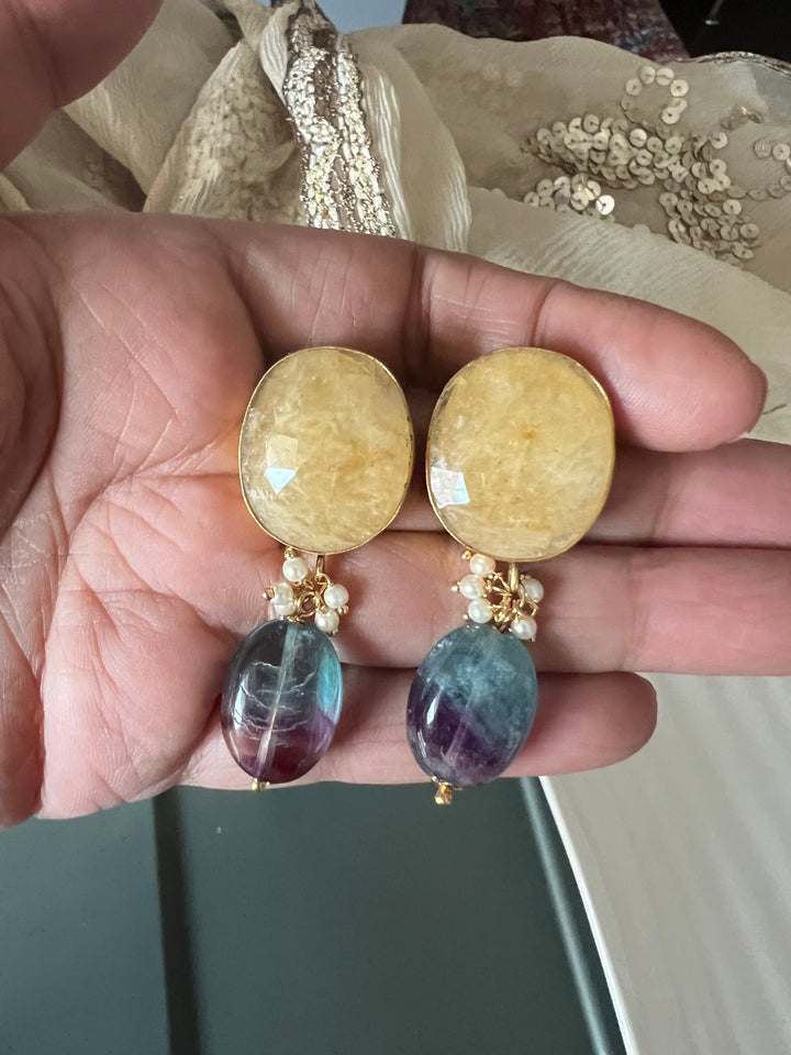 Fluorite Drop Natural Sapphire Studs - Premium Quality, Exquisite Craftsmanship