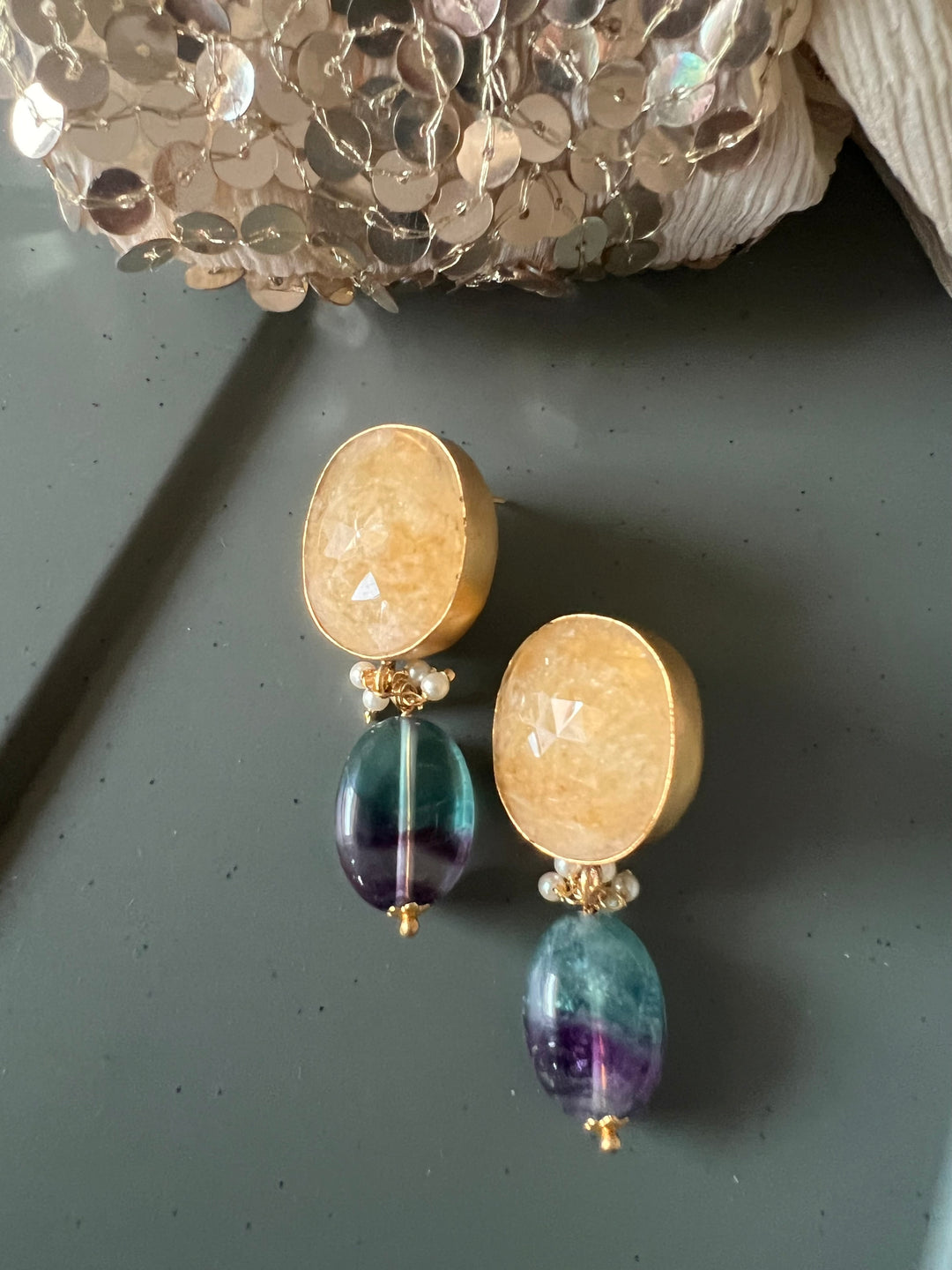 Fluorite Drop Natural Sapphire Studs - Premium Quality, Exquisite Craftsmanship