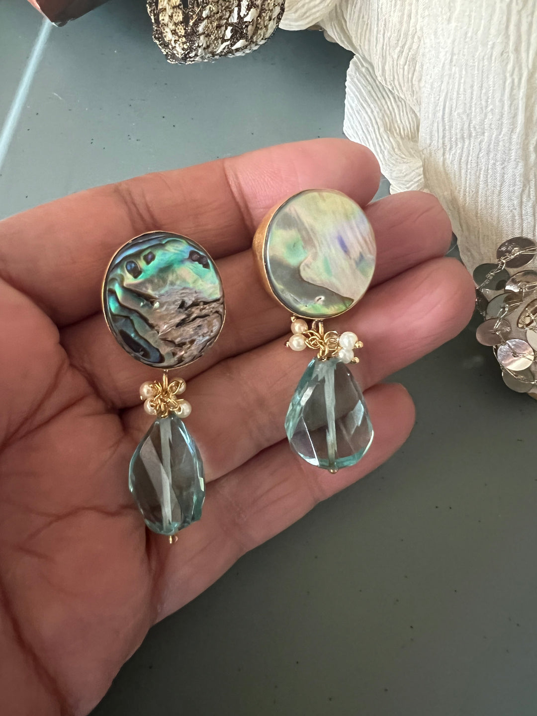 Fluorite Drop Natural Abalone Studs - Premium Quality, Exquisite Craftsmanship