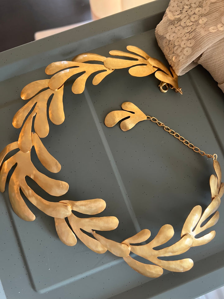 Designer Gold Tone Asymmetric Necklace