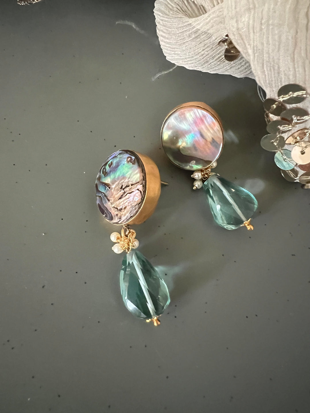 Fluorite Drop Natural Abalone Studs - Premium Quality, Exquisite Craftsmanship