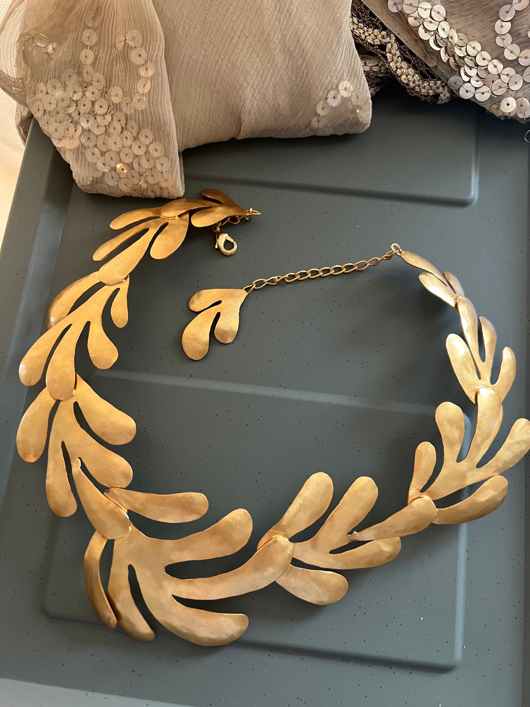 Designer Gold Tone Asymmetric Necklace