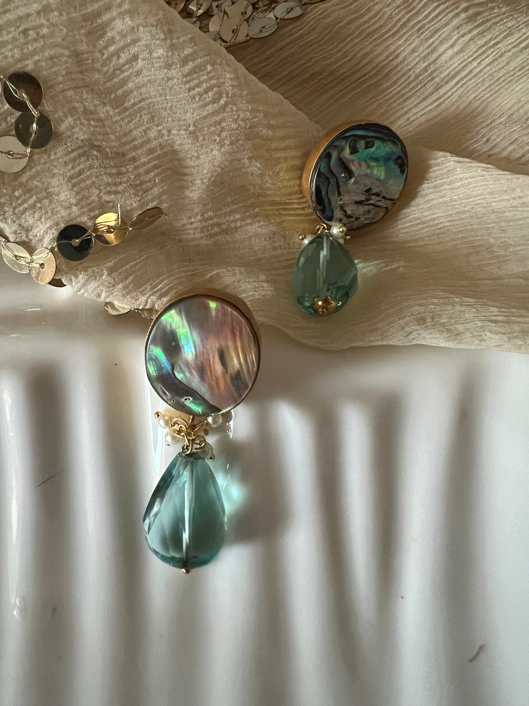 Fluorite Drop Natural Abalone Studs - Premium Quality, Exquisite Craftsmanship