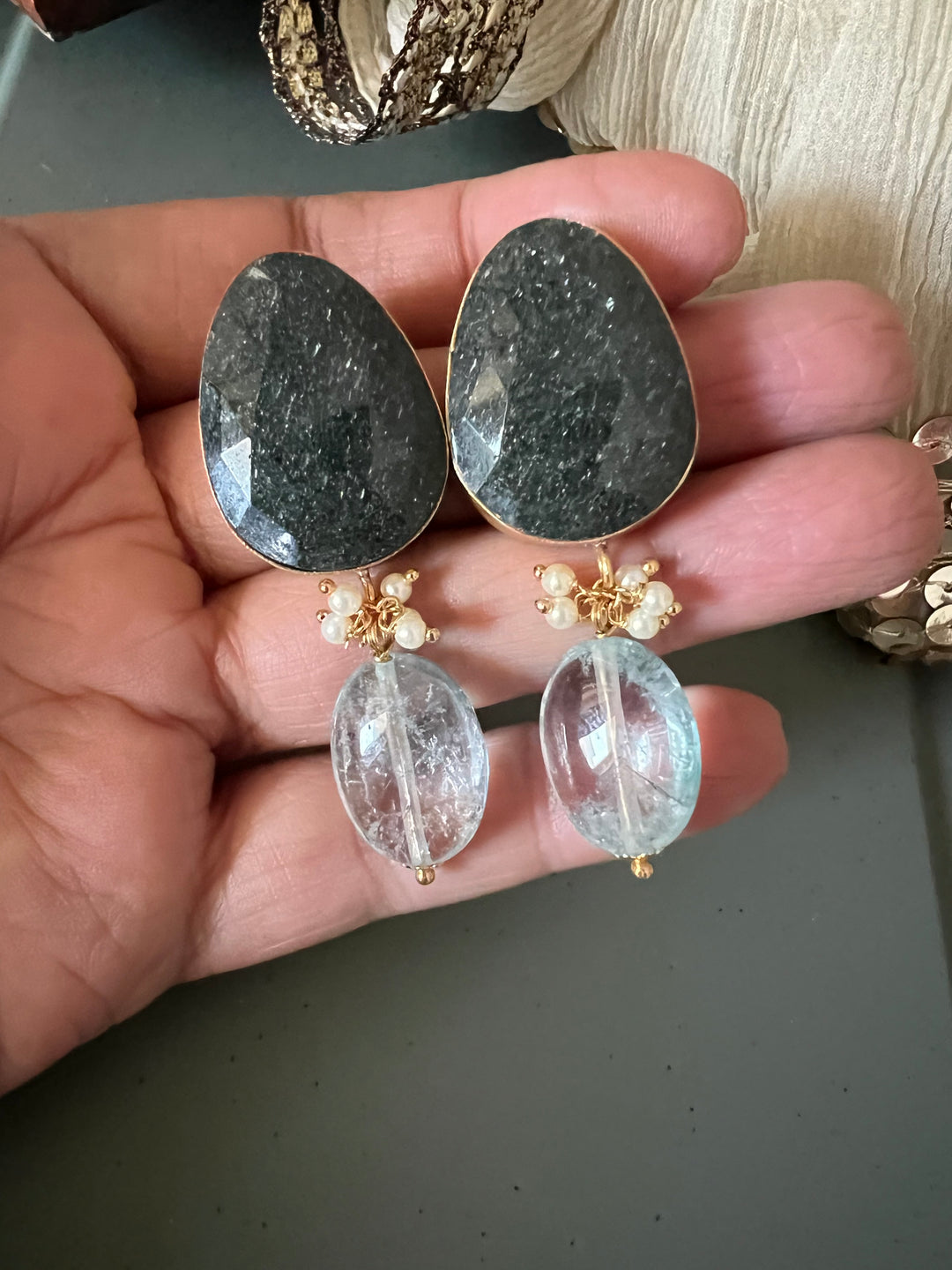 Fluorite Drop Natural Sapphire Studs - Premium Quality, Exquisite Craftsmanship