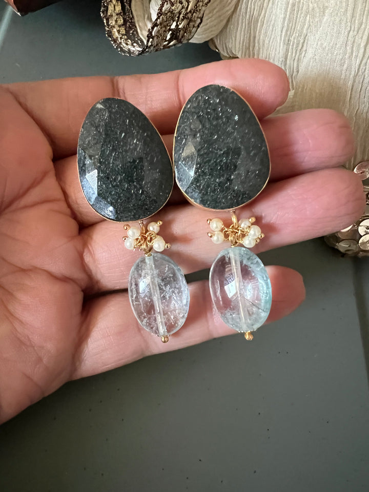 Fluorite Drop Natural Sapphire Studs - Premium Quality, Exquisite Craftsmanship