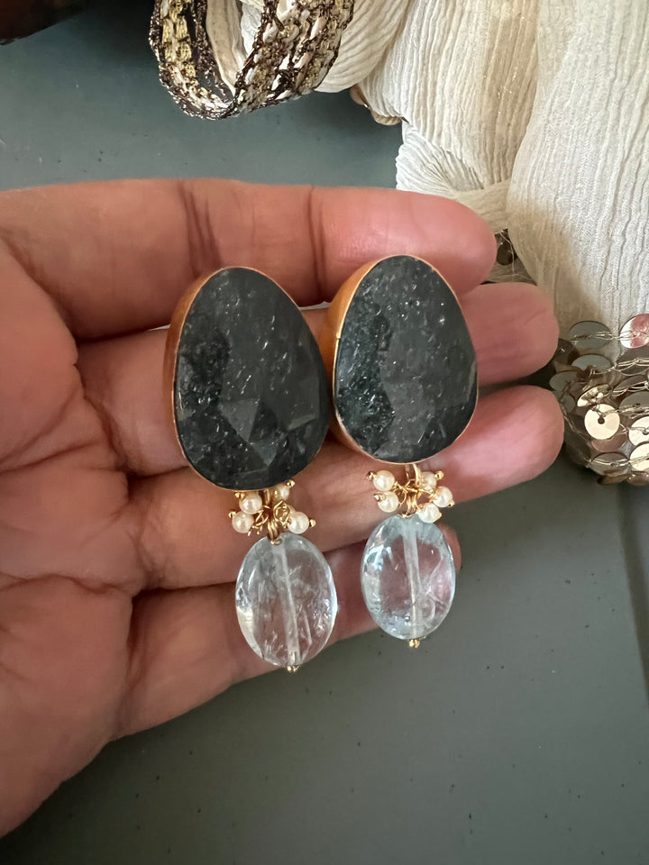 Fluorite Drop Natural Sapphire Studs - Premium Quality, Exquisite Craftsmanship