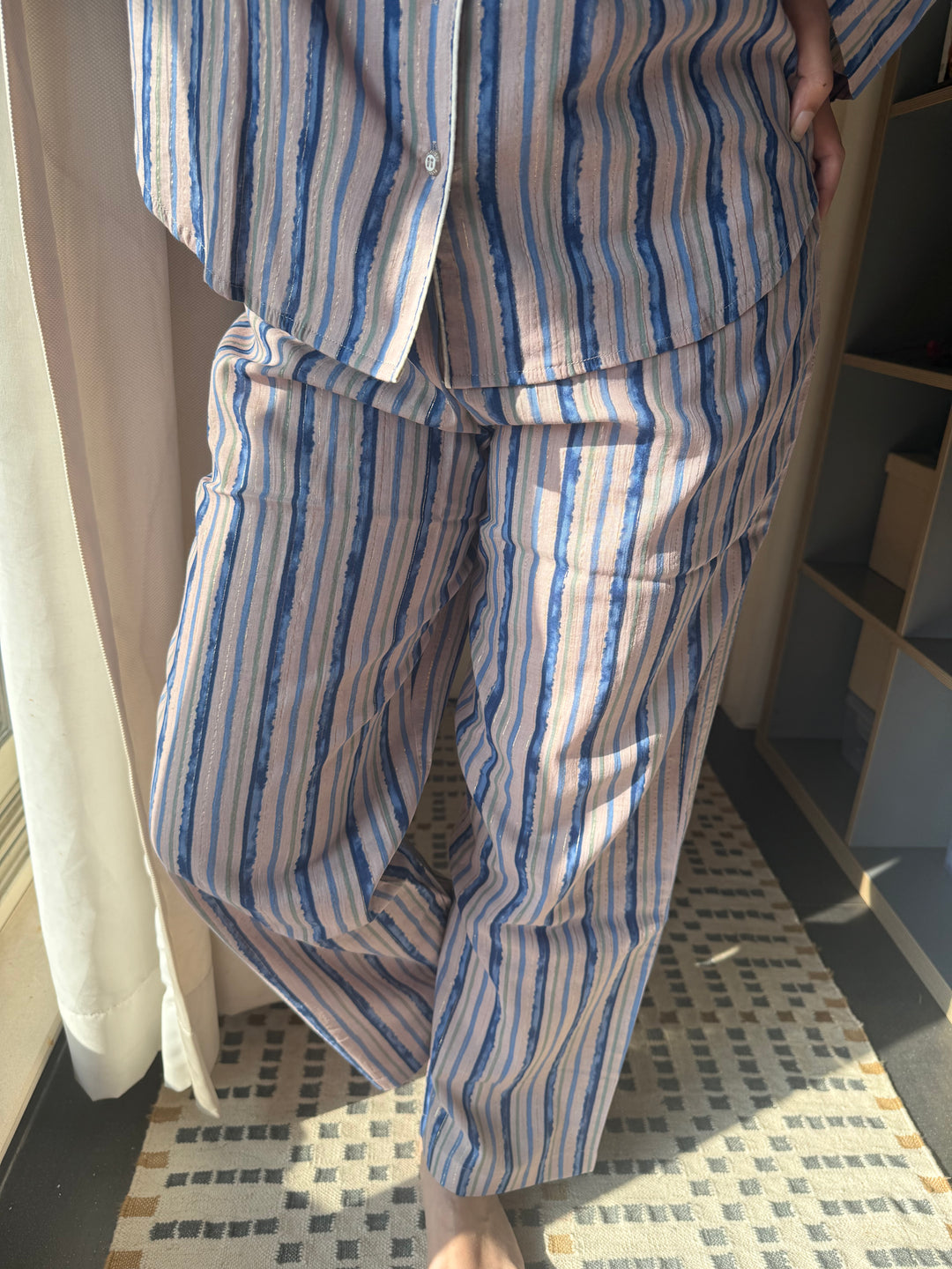 Striped Cotton Pajama Set, Indian Print Night Suit